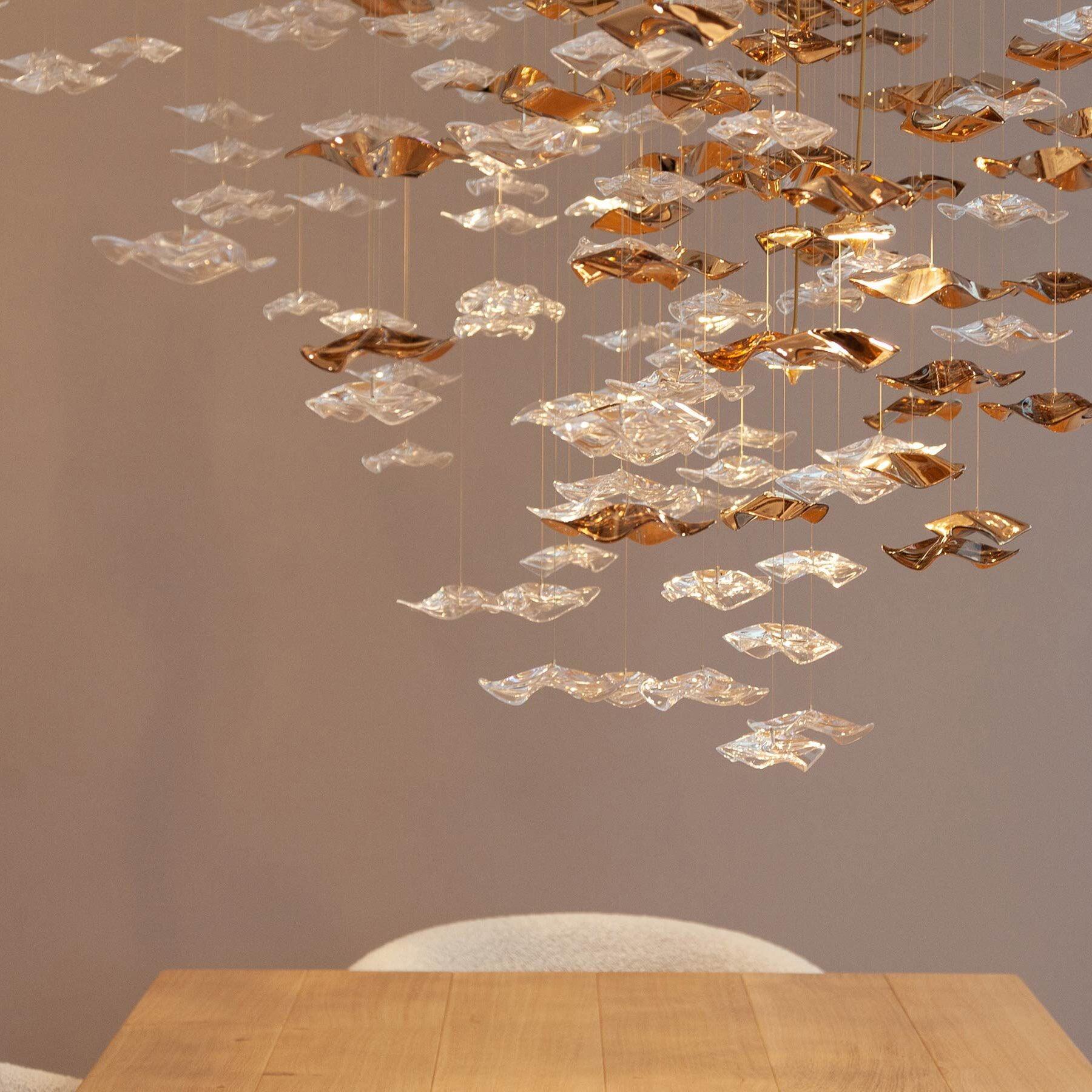 San De Chandelier, Modern Square Glass Spiral Long Pendant Chandelier